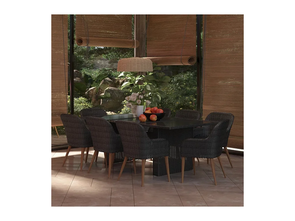 Garden Furniture -  Ensemble à manger de jardin 9 pcs Résine tressée Noir