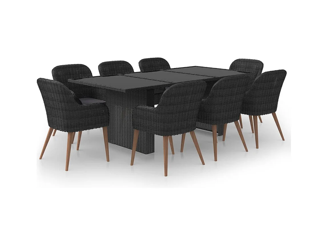 Garden Furniture -  Ensemble à manger de jardin 9 pcs Résine tressée Noir