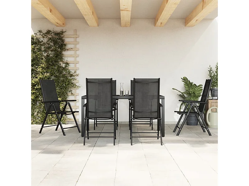 Prolenta Premium -  Ensemble à manger de jardin 7 pcs noir aluminium