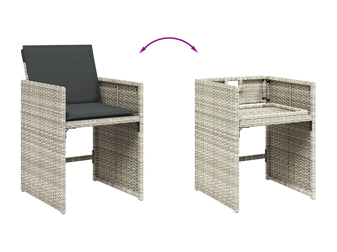 Zenn  Ensemble à manger de jardin et coussins 15 pcs gris clair rotin