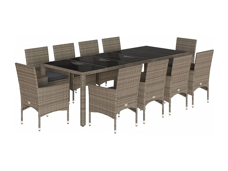 Ulric  11-delige Tuinset met kussens poly rattan en glas grijs
