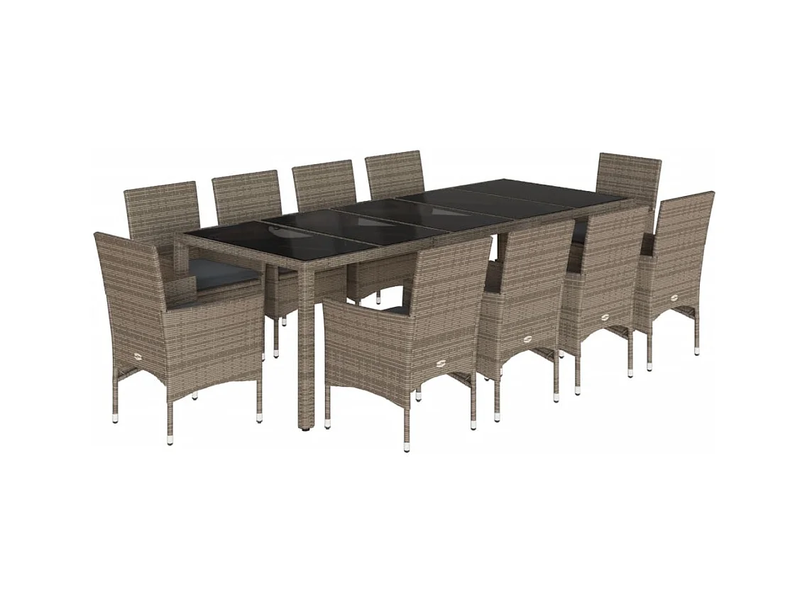 Ulric  11-delige Tuinset met kussens poly rattan en glas grijs