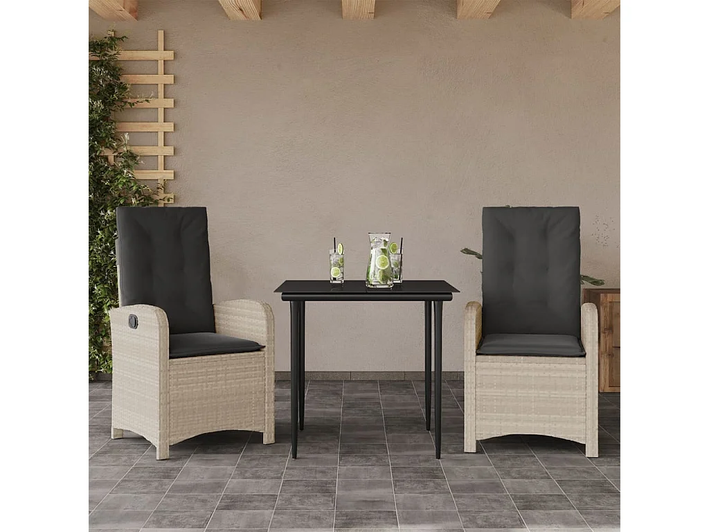 Connie  Ensemble à manger de jardin 3pcs coussins gris clair poly rotin