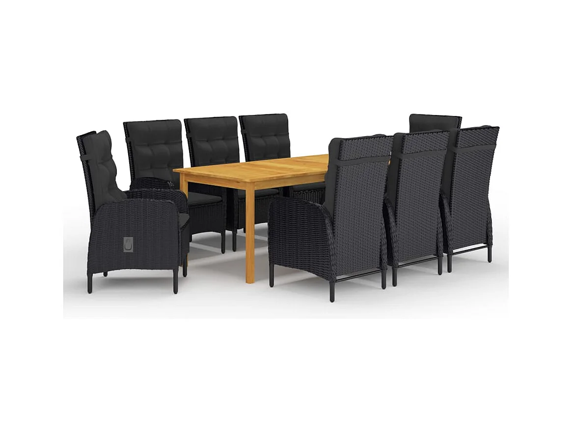 Davud  Ensemble à manger de jardin 9 pcs Noir