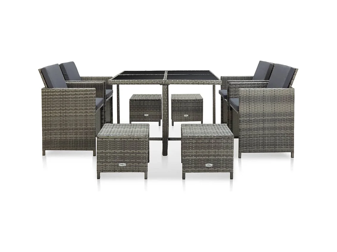 Chenoa  Ensemble à manger d'extérieur 9pcs et coussins Résine tressée