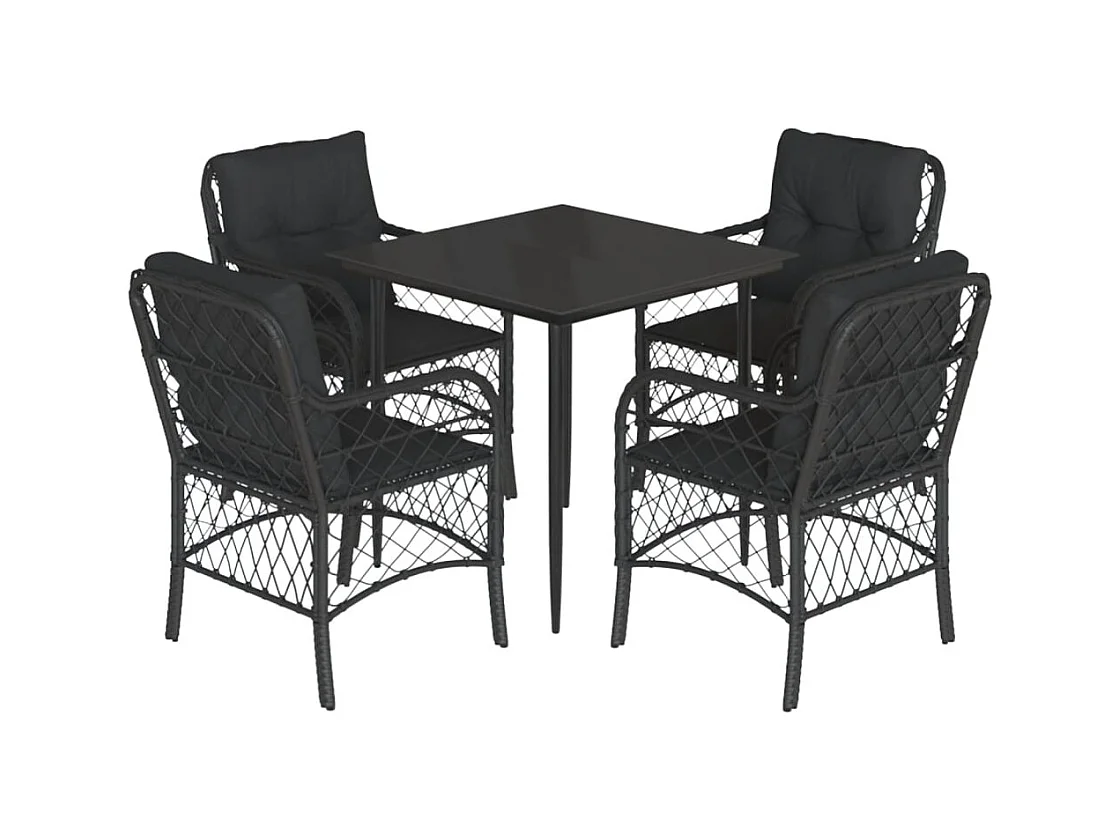 Solvi  5-delige Tuinset met kussens poly rattan zwart