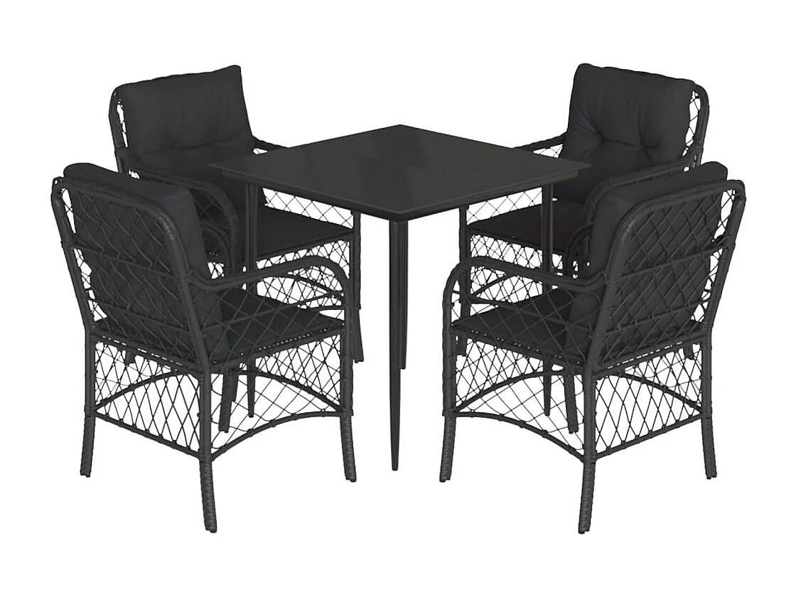 Solvi  Ensemble à manger de jardin coussins 5pcs Noir Résine tressée