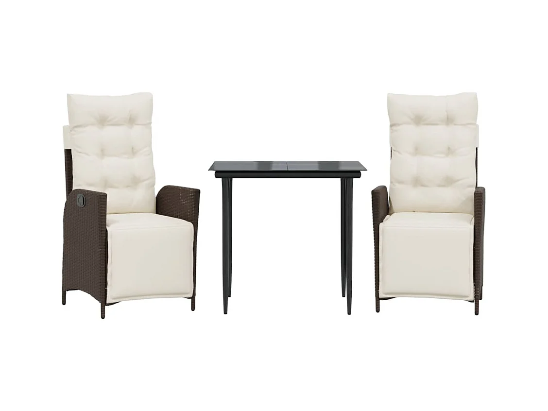 Vessira  Set comedor de jardín 3 piezas y cojines ratán sintético marrón