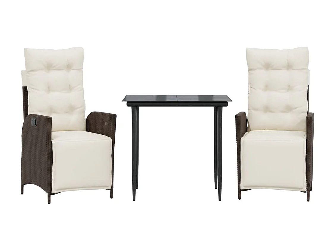 Vessira  Set comedor de jardín 3 piezas y cojines ratán sintético marrón