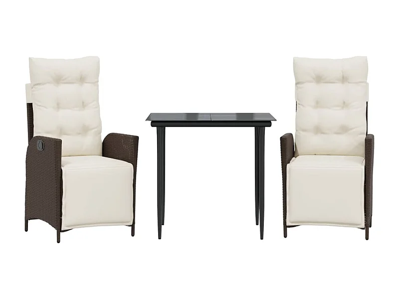 Vessira  Set comedor de jardín 3 piezas y cojines ratán sintético marrón