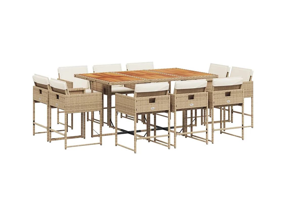 Brienne  Set comedor de jardín 11 pzas con cojines ratán sintético beige