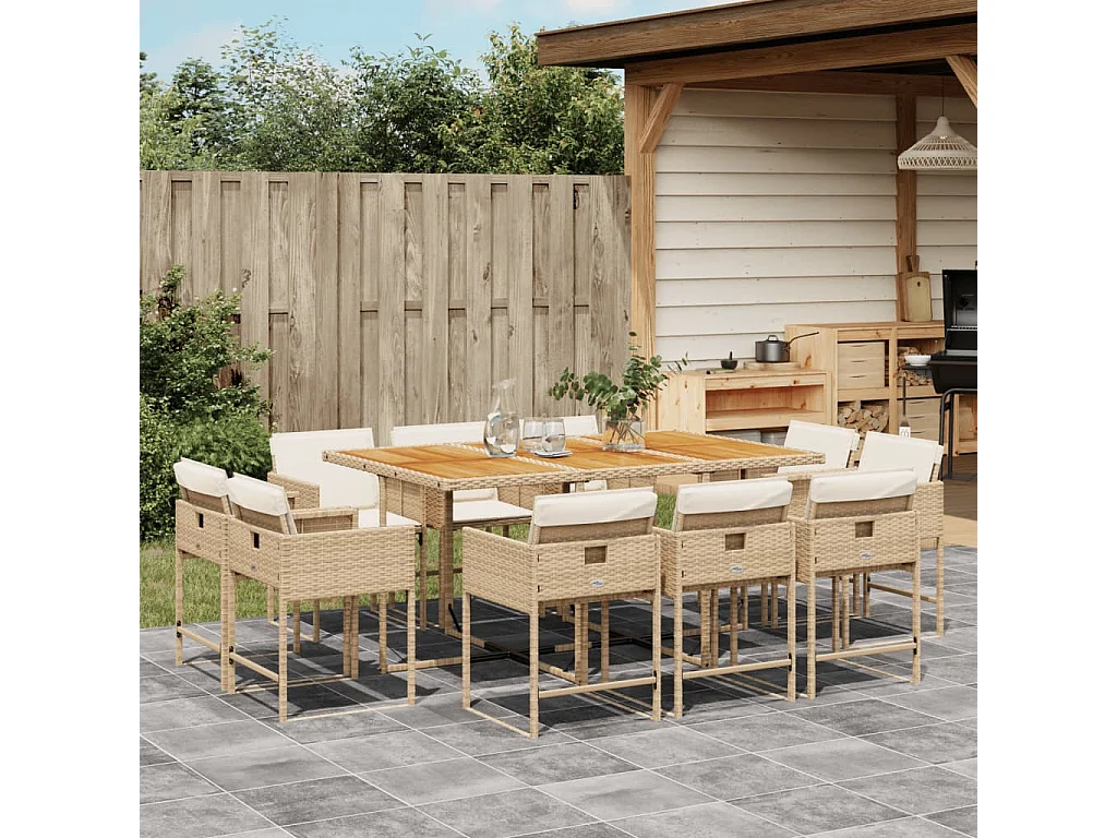 Brienne  Ensemble à manger de jardin et coussins 11 pcs beige poly rotin
