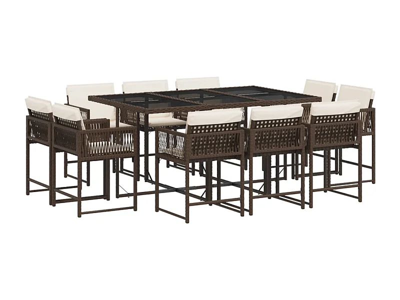 Emilia  Ensemble à manger de jardin et coussins 11 pcs marron rotin