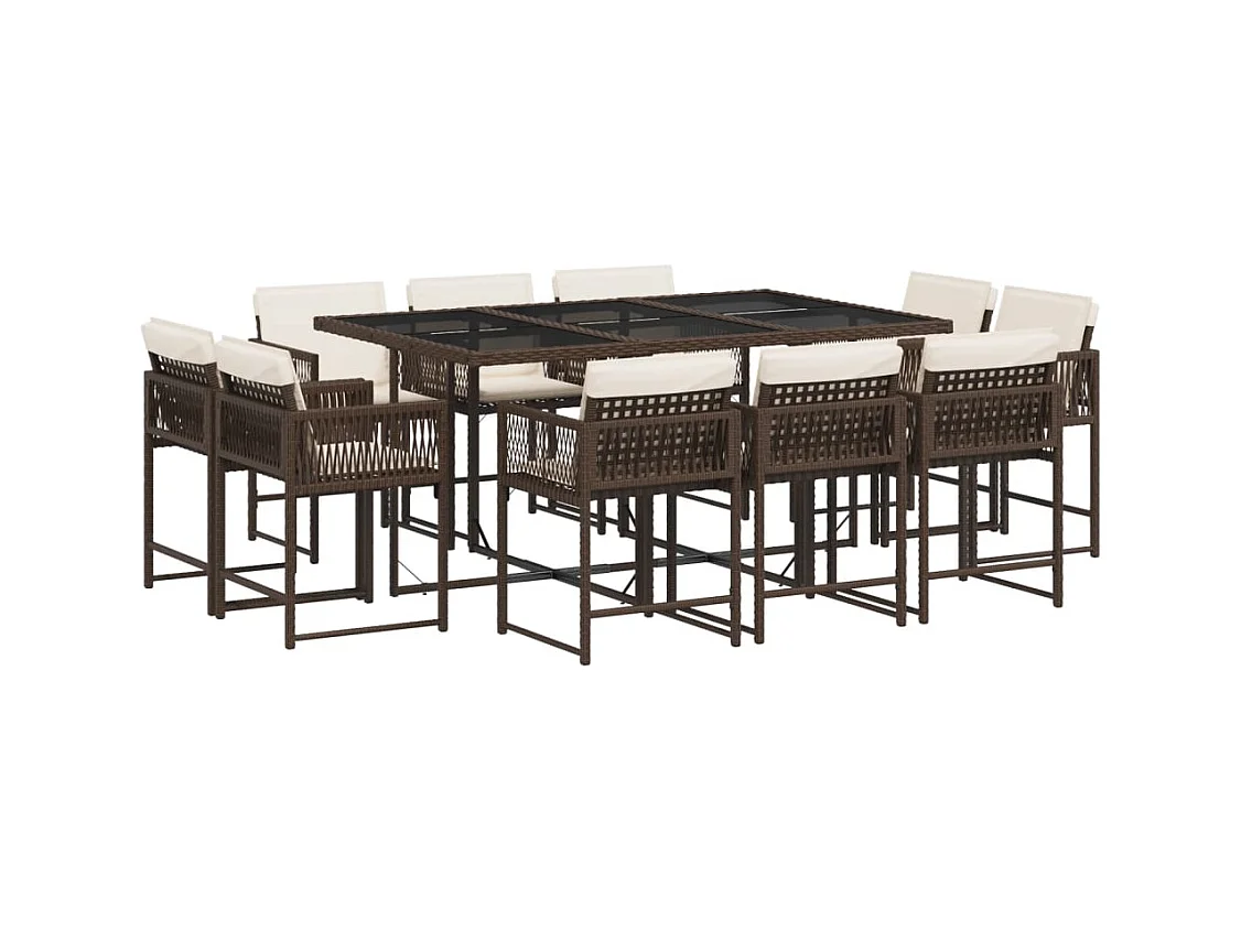 Emilia  Ensemble à manger de jardin et coussins 11 pcs marron rotin