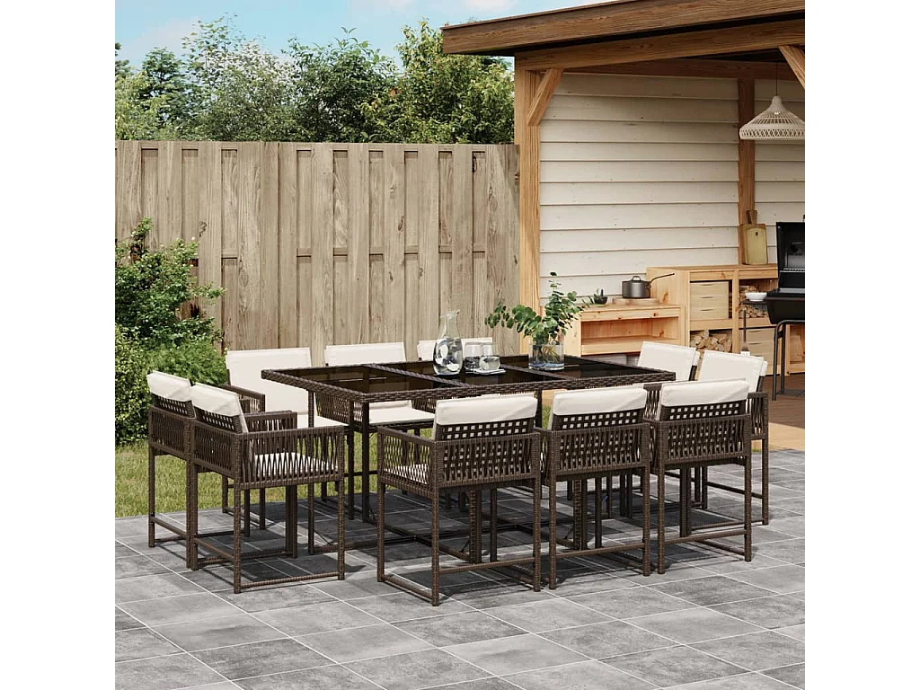 Emilia  Ensemble à manger de jardin et coussins 11 pcs marron rotin