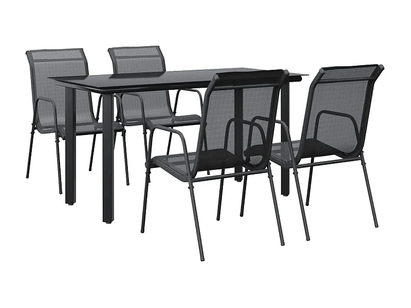 Gralon  Juego de comedor para jardín 5 piezas acero y textilene negro