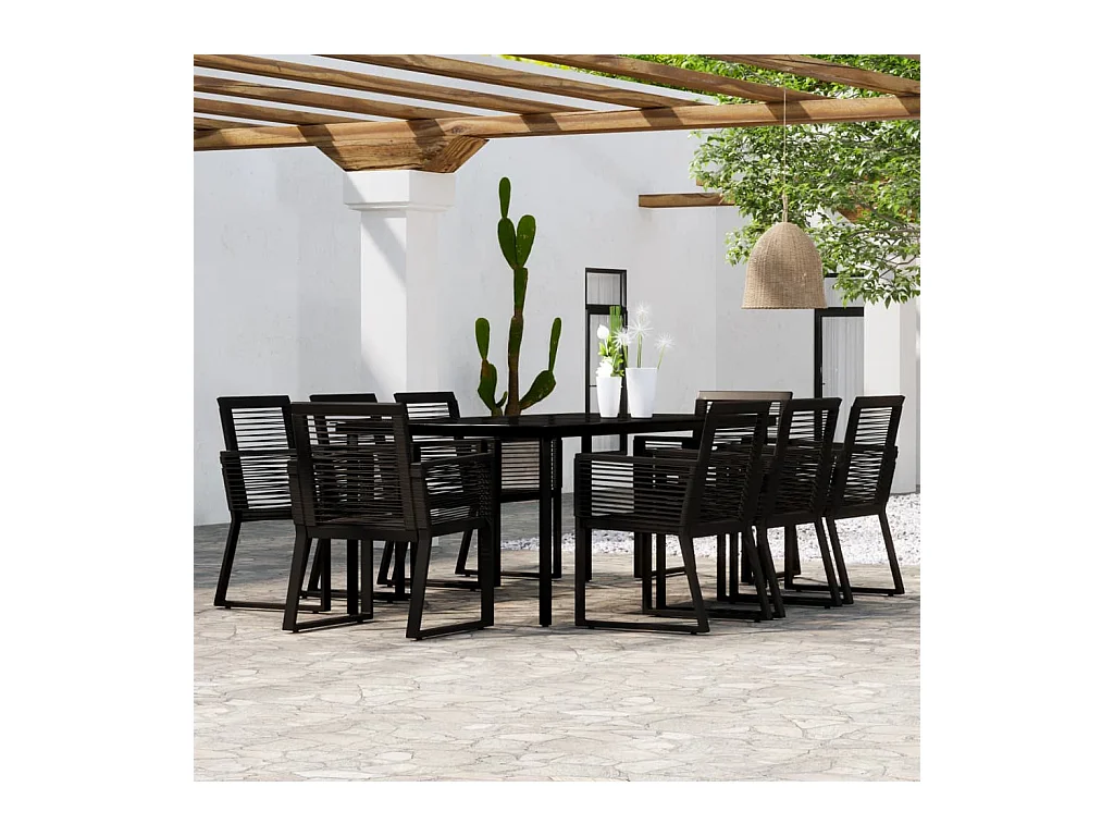 Wendell  Juego de comedor de jardín 9 piezas negro