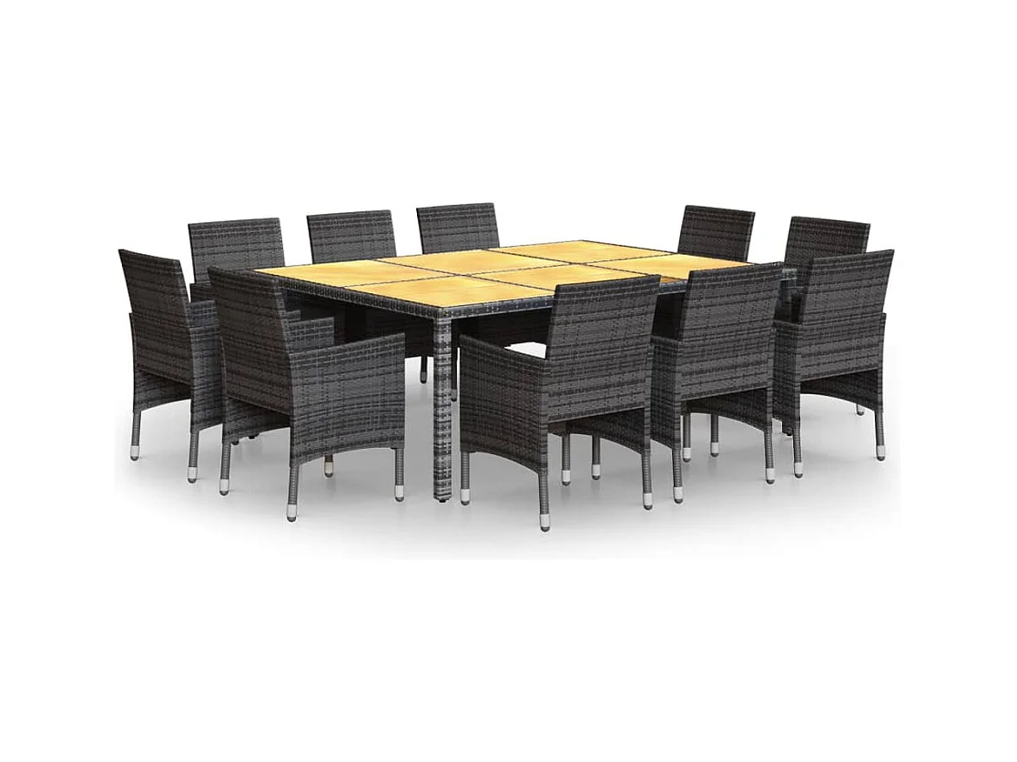 Havron  Ensemble à manger de jardin 11 pcs résine tressée gris