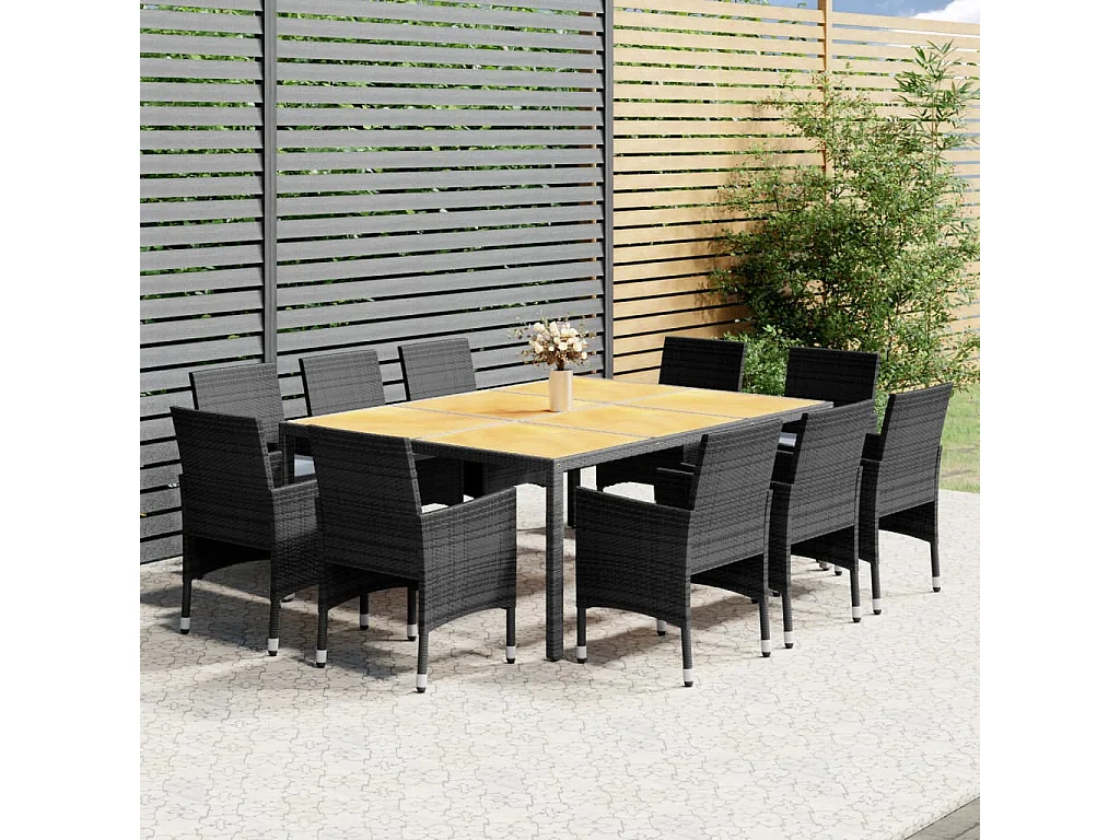 Havron  Set de comedor de jardín 11 pzas ratán sintético gris