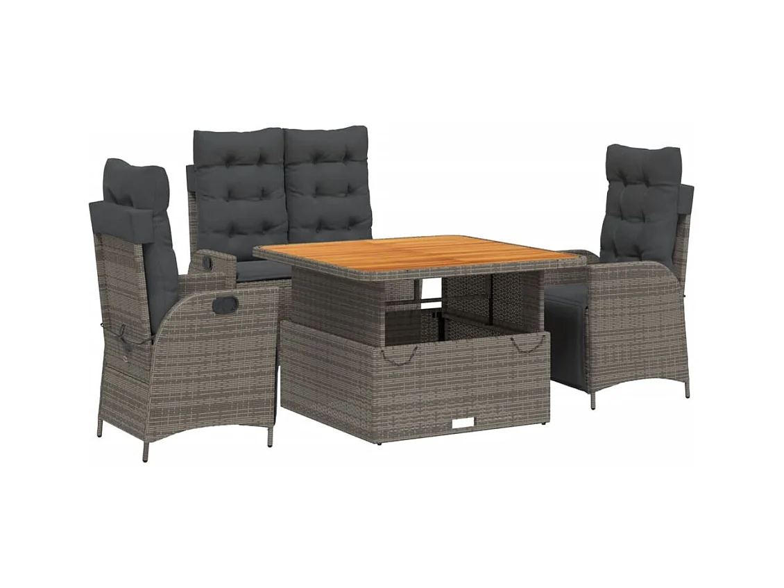 Myrvin  Ensemble à manger jardin 4pcs et coussins Gris Résine tressée