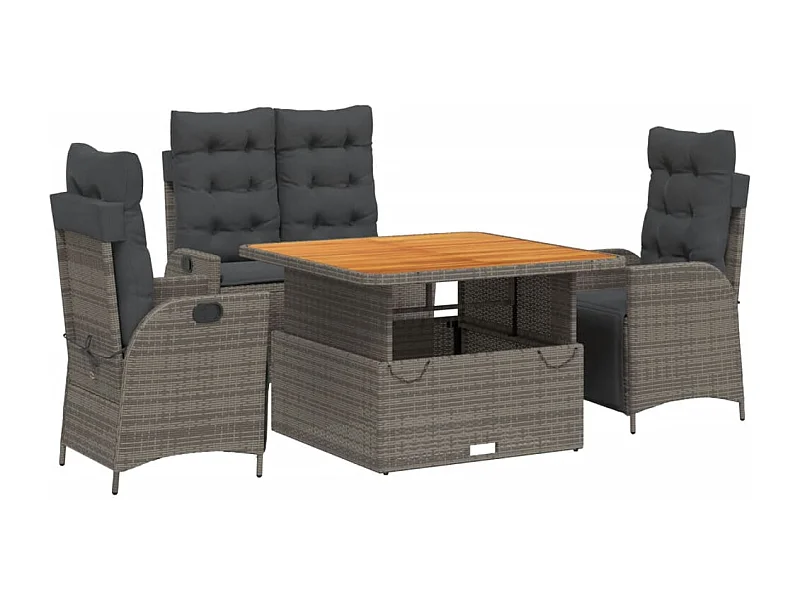 Myrvin  Ensemble à manger jardin 4pcs et coussins Gris Résine tressée