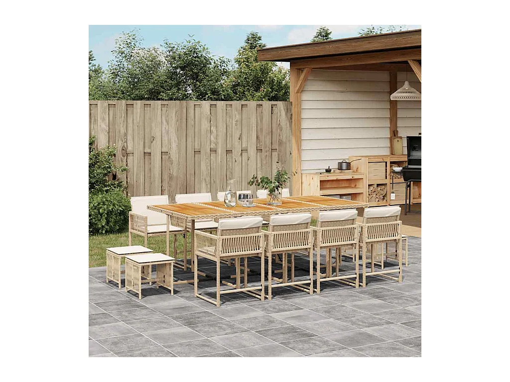 Xeli  13-delige Tuinset met kussens poly rattan beige