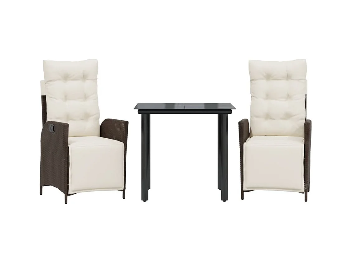 Vessira  Set comedor de jardín 3 piezas y cojines ratán sintético marrón