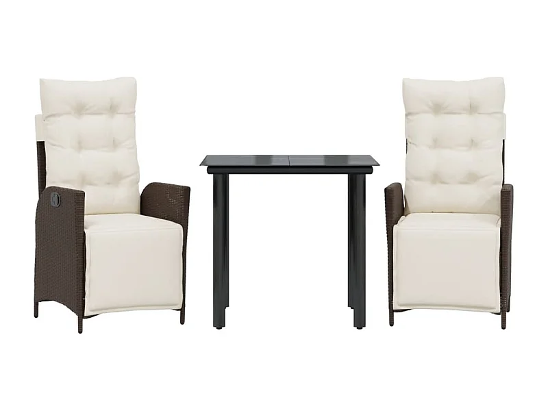 Vessira  Set comedor de jardín 3 piezas y cojines ratán sintético marrón