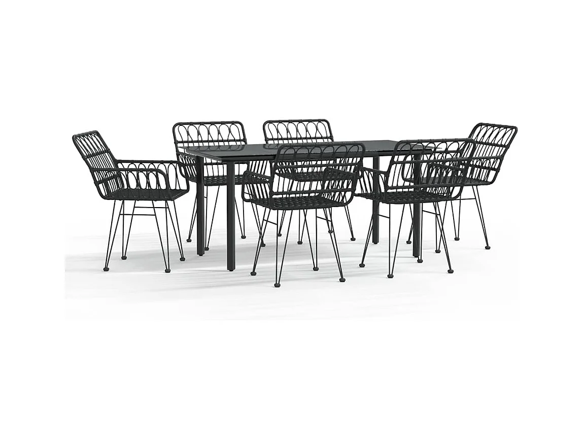 Francisca  Ensemble à manger de jardin 7 pcs Noir Résine tressée