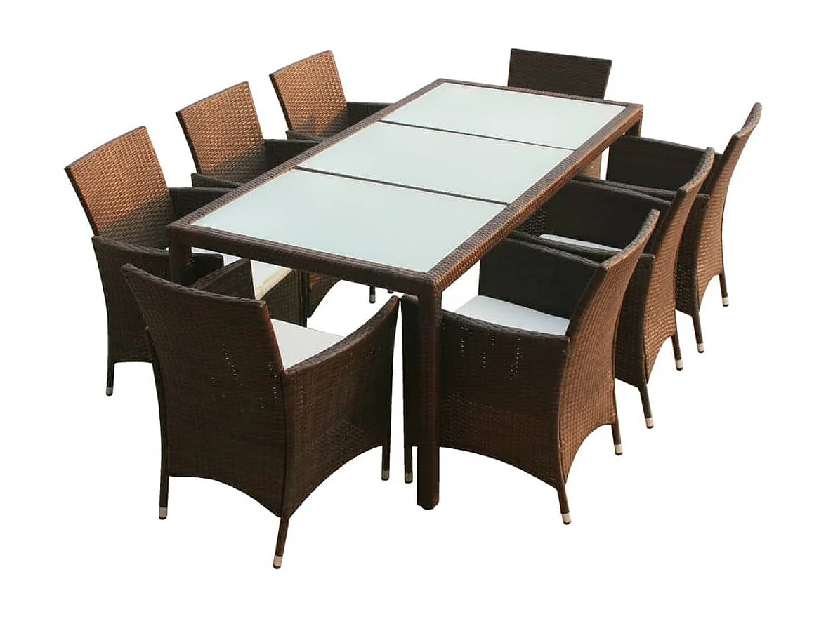 Prolenta Premium -  Ensemble à manger d'extérieur avec coussins 9pcs Résine tressée