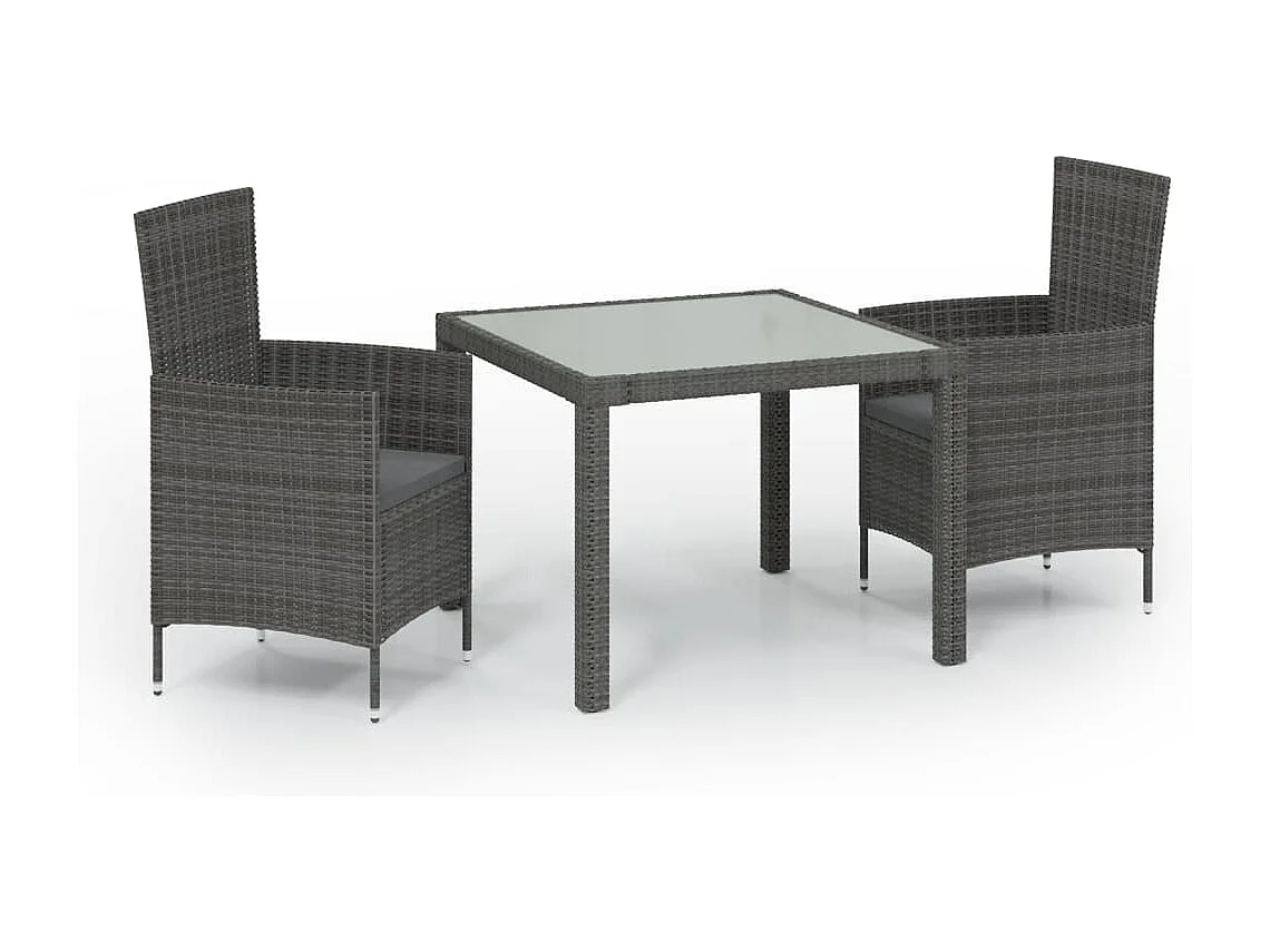 Fea  Ensemble à manger d'extérieur 3pcs coussins gris résine tressée