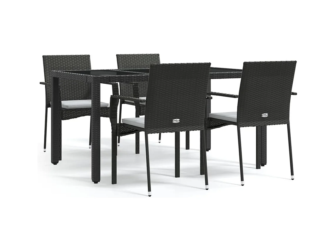 Daniela Patricia  Ensemble à manger de jardin coussins 5pcs Noir Résine tressée