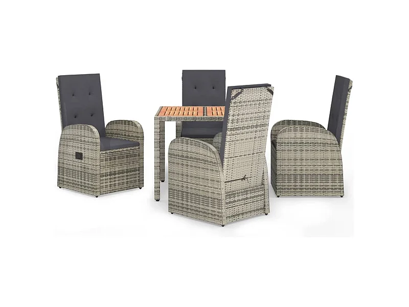 Ringsted  Ensemble à manger de jardin 5 pcs coussins gris résine tressée