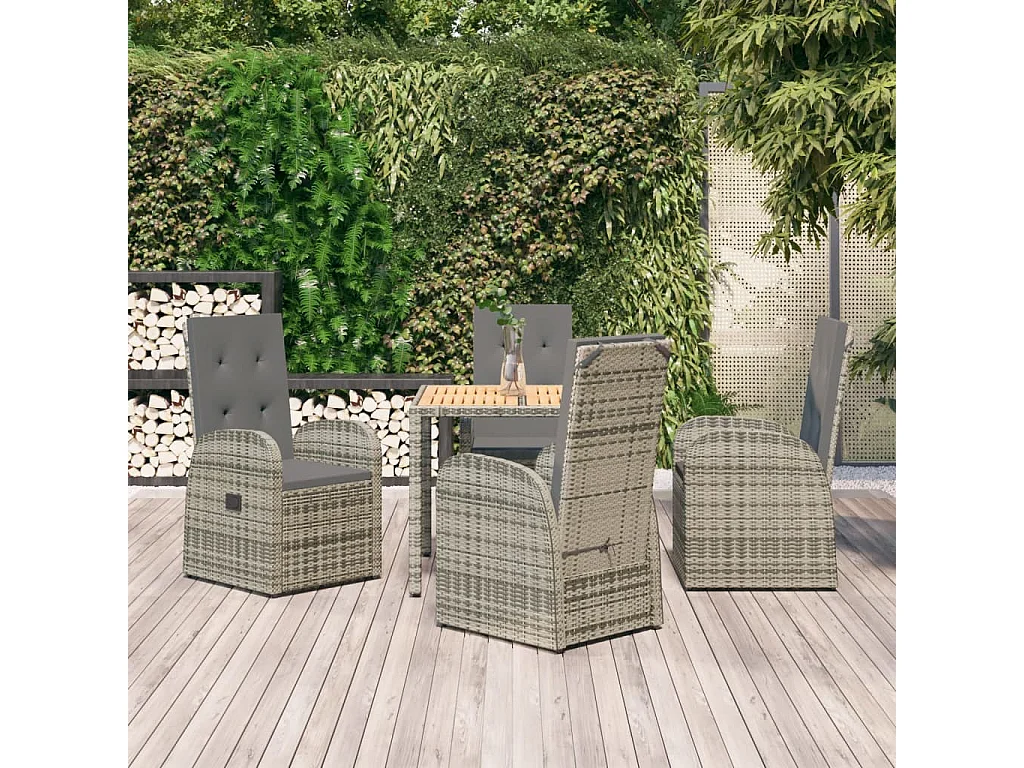 Ringsted  Ensemble à manger de jardin 5 pcs coussins gris résine tressée