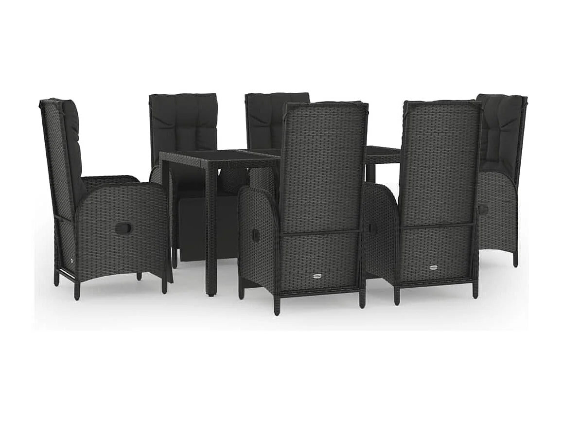Cisternino  Ensemble à manger jardin et coussins 7 pcs Noir et gris Rotin