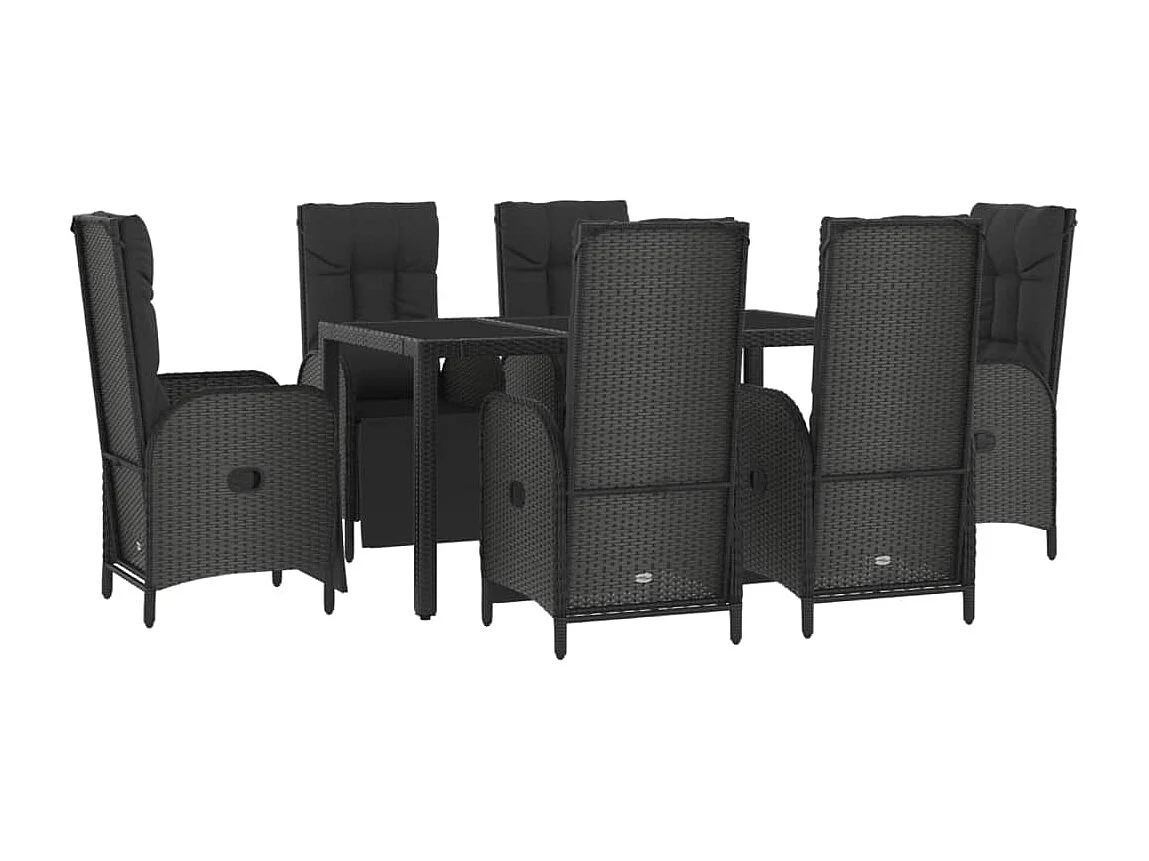 Cisternino  Ensemble à manger jardin et coussins 7 pcs Noir et gris Rotin