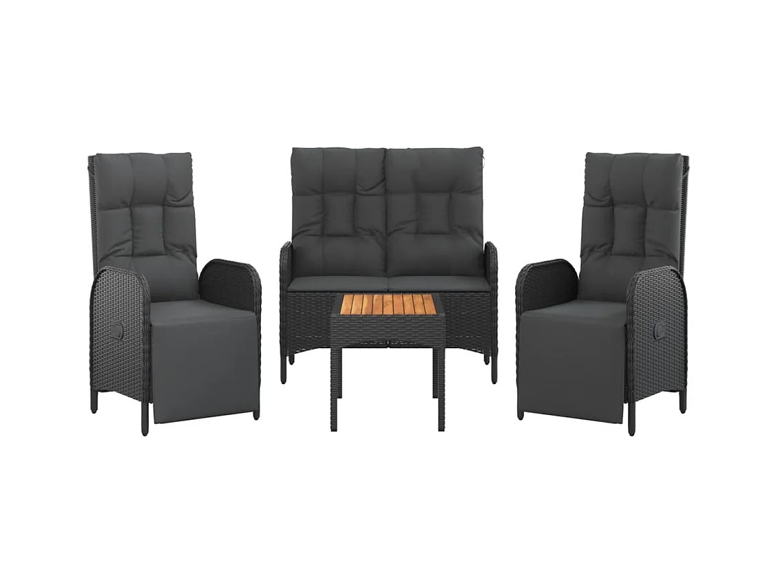 Holbaek  Ensemble à manger de jardin 4 pcs avec coussins noir