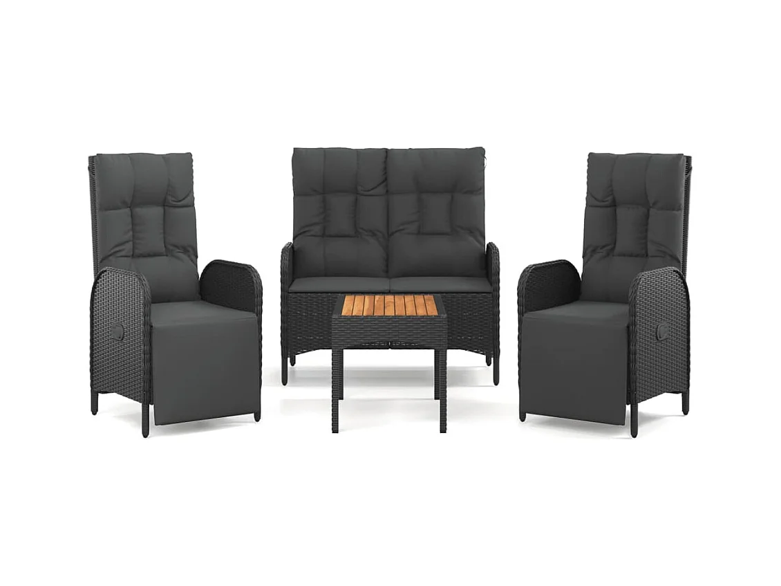 Holbaek  Ensemble à manger de jardin 4 pcs avec coussins noir