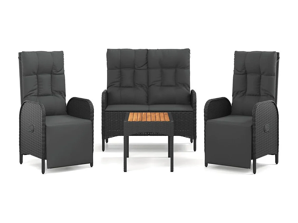 Holbaek  4-delige Tuinset met kussens poly rattan zwart