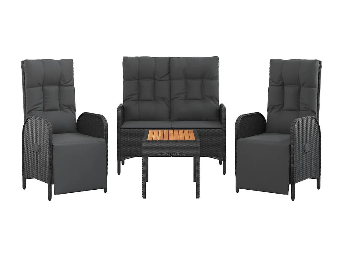 Holbaek  4-delige Tuinset met kussens poly rattan zwart