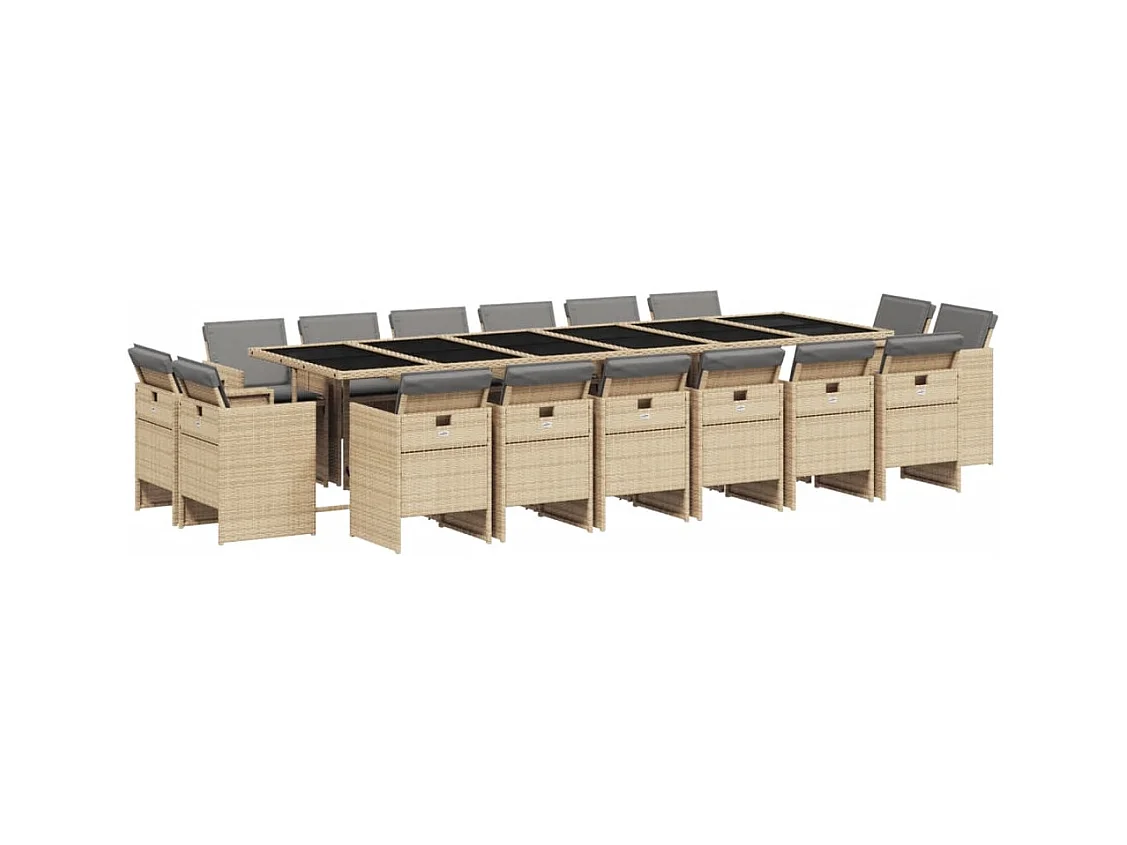 Jeroen  17-delige Tuinset met kussens poly rattan gemengd beige