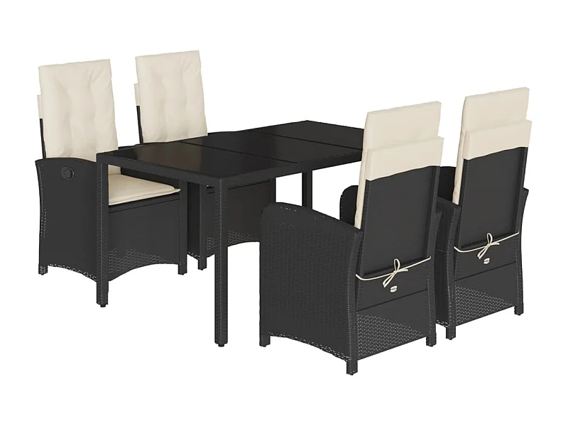 Vinkel  Ensemble à manger de jardin coussins 5pcs Noir Résine tressée