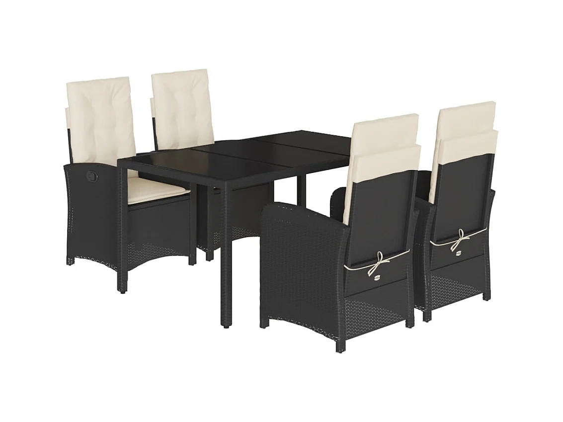 Vinkel  Ensemble à manger de jardin coussins 5pcs Noir Résine tressée