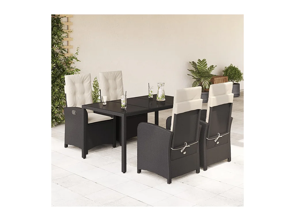 Vinkel  Ensemble à manger de jardin coussins 5pcs Noir Résine tressée