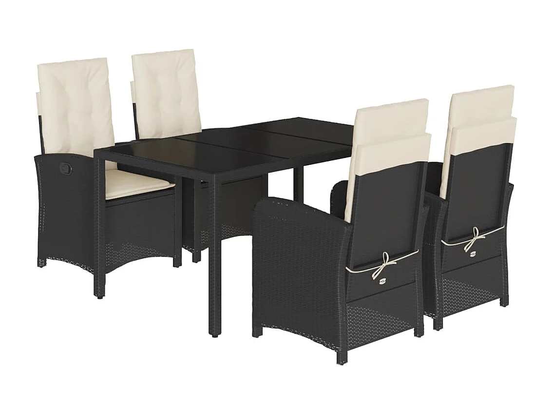 Vinkel  Ensemble à manger de jardin coussins 5pcs Noir Résine tressée