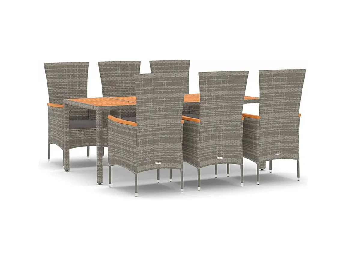 Cape May  Ensemble à manger de jardin et coussins 7 pcs gris rotin