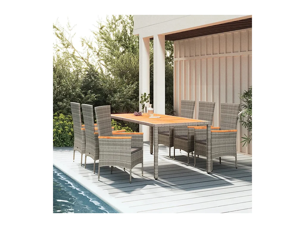 Cape May  Ensemble à manger de jardin et coussins 7 pcs gris rotin