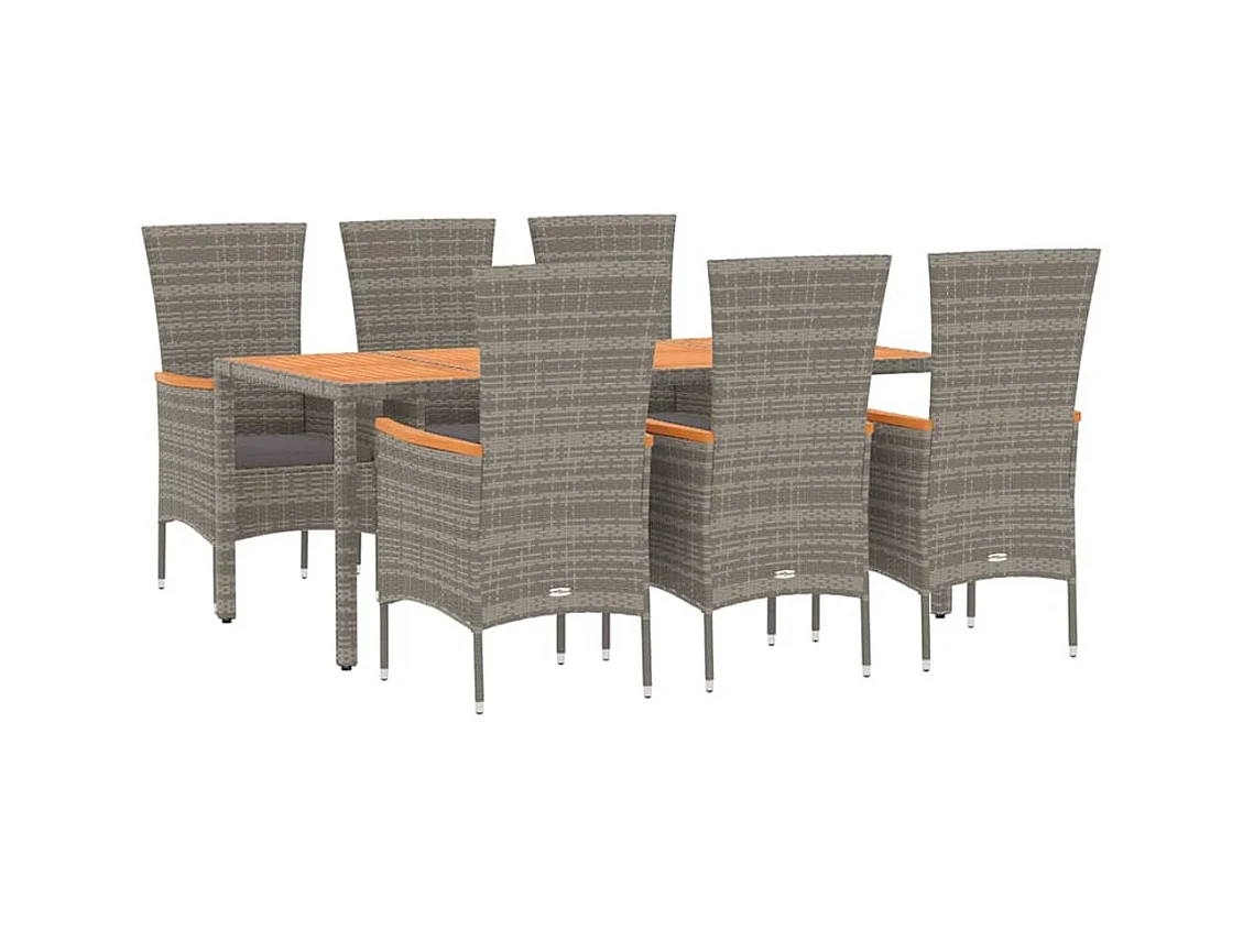 Cape May  Ensemble à manger de jardin et coussins 7 pcs gris rotin