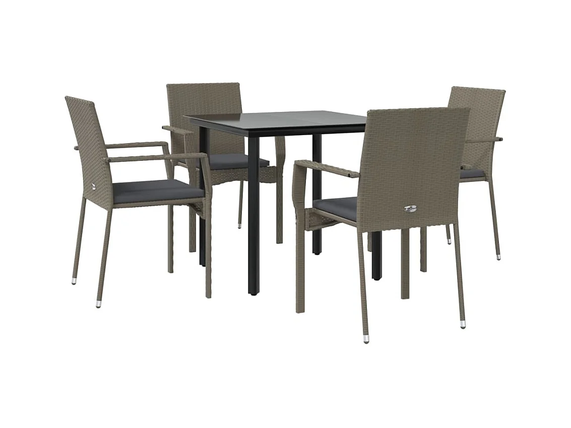 Albert  Ensemble à manger de jardin coussins 5 pcs noir et gris