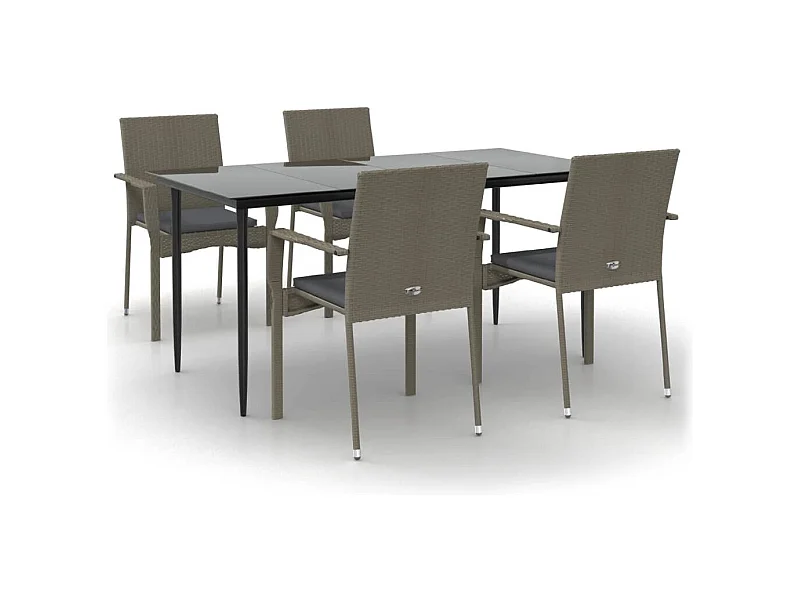 Albert  Ensemble à manger de jardin coussins 5 pcs noir et gris